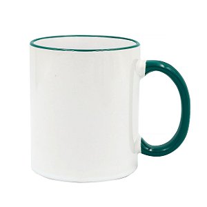 Caneca Branca para Sublimação de Cerâmica com Alça e Borda Verde