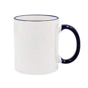 Caneca Branca para Sublimação de Cerâmica com Alça e Borda Azul Royal