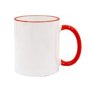 Caneca Branca para Sublimação de Cerâmica com Alça e Borda Vermelha