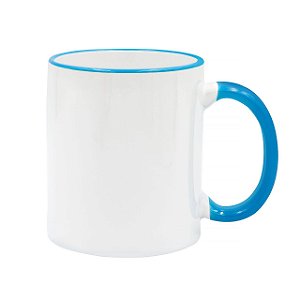 Caneca Branca para Sublimação de Cerâmica com Alça e Borda Azul