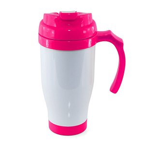 Copo Térmico de Plástico para Sublimação com Tampa Bico e Alça Rosa