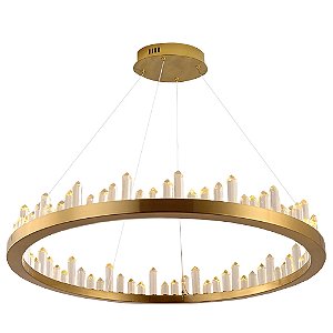 Pendente Roca Cristal Redondo Dourado (D)80Cm | BC003G
