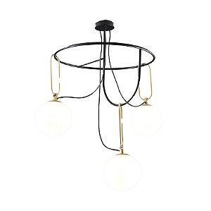 Plafon Mob Preto Dourado Branco Fosco 80cm 3xG9 | YD012