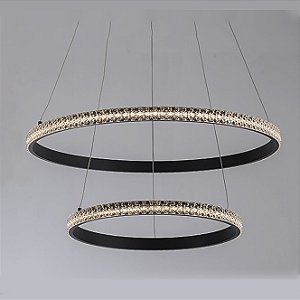 Pendente Led Quartzo Duplo Opus DN82284 Preto Ø600 x 30mm
