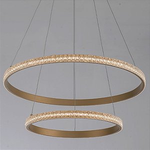 Pendente Led Quartzo Duplo Opus DN82291 Dourado Ø600 x 30mm