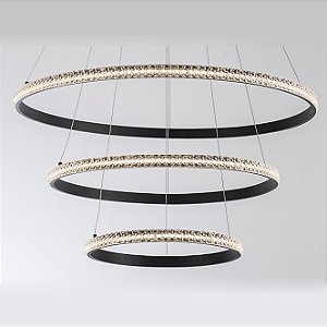 Pendente Led Quartzo Triplo Opus DN82307 Preto Ø800 x 30mm