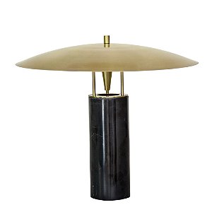 Abajur Pira Marmore Nero Latão Dourado (A)40cm | PIR1AB01PT045