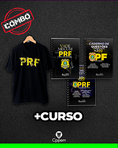 COMBO 5 EM 1 | APOSTILA + CADERNO DE QUESTÕES + VADE MECUM + CURSO + CAMISA - PRF