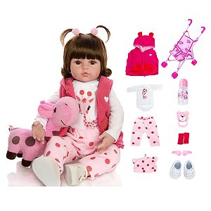 Bebê Reborn Girafinha Mais Itens - 100% Silicone