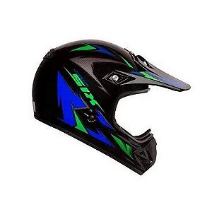 CAPACETE NEW SIX MUCK 60 PRETO COM AZUL E VERDE