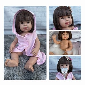 Bebê Reborn Realista Castanho Real 100% Silicone + 19 Itens