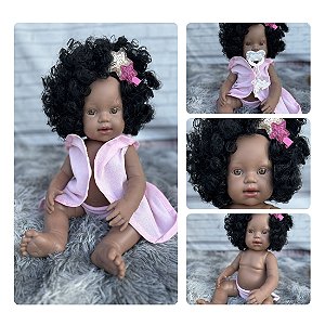 Bebê Reborn Realista Negra 100% Silicone + 19 Itens