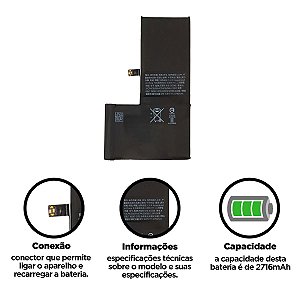 Bateria iPhone X 2716mah Foxconn Caixa Preta Compatível com Apple