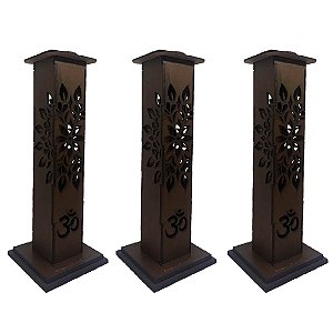 Kit 3 Incensário De Madeira Torre Grande 27 Cm Tradicional