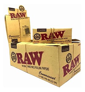 Caixa De Seda Raw Classica 1 1/4 + Piteira Pré Enrolada Papel 24 Livretos