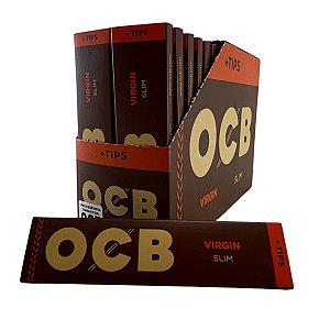 Caixa Seda Ocb Marrom Brown Slim + Piteira Ks Folha Marrom