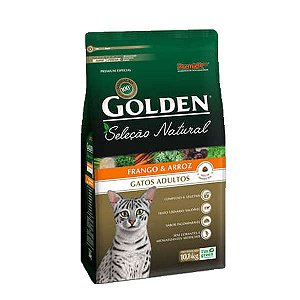 Ração Golden Seleção Natural Gatos Adultos Frango e Arroz 10,1kg