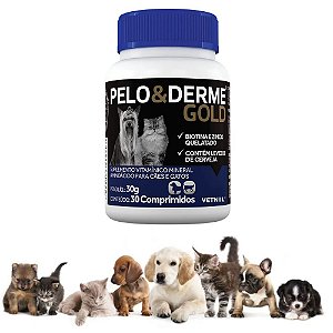 Pelo e Derme Gold Suplemento Vitamínico Pet 30 Comprimidos