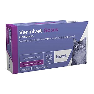 Vermífugo Vermivet para Gatos Composto Biovet 4 comprimidos