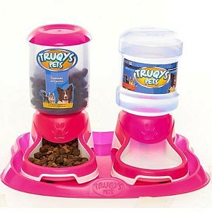 KIT AUTOMATICO TRUQYS BANDEJA + COMEDOURO + BEBEDOURO ROSA