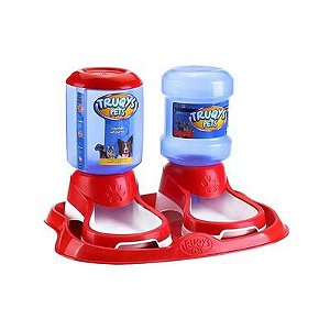 KIT AUTOMATICO TRUQYS BANDEJA + COMEDOURO + BEBEDOURO VERMELHO