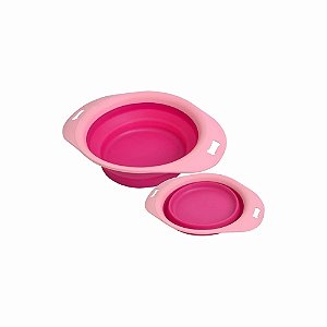 Comedouro de Silicone Retrátil Rosa 500ml