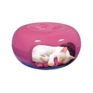 Cama Donut Cat Home Redonda Túnel para Gatos Rosa Interativo