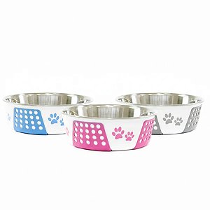 Comedouro Inox Decorado Patinha Bolinha Cores 400ml