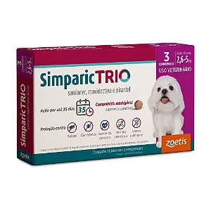 Antipulgas Simparic Trio 6mg (2,6/5kg) c/ 3 comprimidos