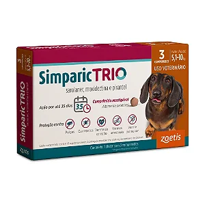 Antipulgas Simparic Trio 12mg (5,1/10kg) c/ 3 comprimidos
