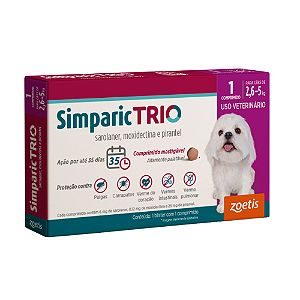 Antipulgas Simparic Trio 6mg (2,6/5kg) c/ 1 comprimido