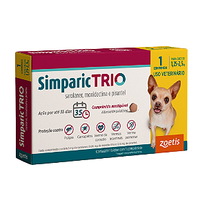 Antipulgas Simparic Trio 3mg (1,25/2,5kg) c/ 1 comprimido