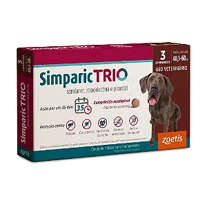 Antipulgas Simparic Trio 72mg (40,1/60kg) c/ 3 comprimidos