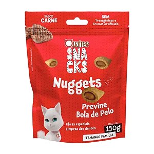 Snack Quatree Nuggets para Gatos Sabor Carne Bola de Pelo 150g