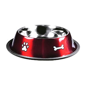 Comedouro Antiderrapante Inox para Cães e Gatos Vermelho 26cm