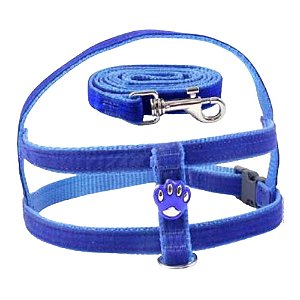 Peitoral Simples com Patinhas de Camurça para Cães Azul N° 2