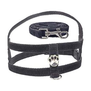 Peitoral Simples com Patinhas de Camurça para Cães Preto N° 1