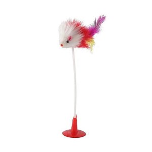 Brinquedo para Gatos Ratinho com Penas Coloridas e Fixador