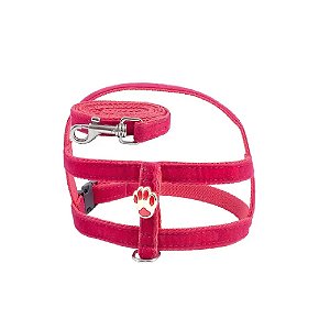 Peitoral Simples com Patinhas de Camurça para Cães Rosa N° 6