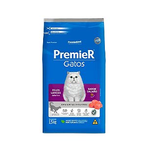 Ração Premier Ambientes Internos Pelos Longos Gato Adulto Salmão 1,5kg