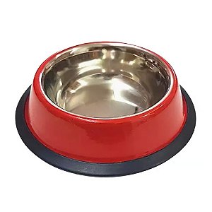 Comedouro Inox Antiderrapante para Cães e Gatos 22cm Vermelho