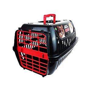 Caixa de Transporte Premium Cães e Gatos Preto e Vermelho Nº 2