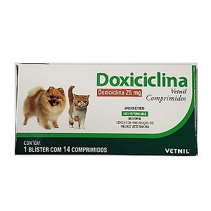 Doxiciclina Vetnil 25mg para Cães e Gatos 14 Comprimidos