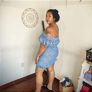 Conjunto de Crochê Top Ciganinha e Saia Média
