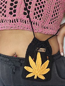Bolsa Tiracolo de Crochê - Cannabis Amarela