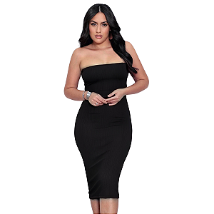 Vestido Midi Tubinho Coladinho Tomara que Caia Bandeau Anarruga - CRISS PRETO