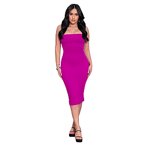 Vestido Midi Tubinho Coladinho Tomara que Caia Bandeau Anarruga - CRISS FÚCSIA