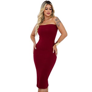 Vestido Midi Tubinho Coladinho Tomara que Caia Bandeau Anarruga - CRISS MARSALA