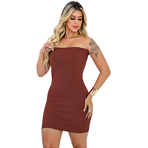 Vestido curto coladinho tomara que caia tubinho anarruga - JUJU MARROM