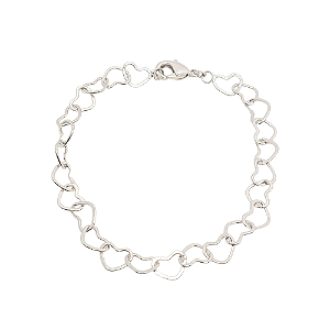 Pulseira com Elos de Coração Banhada a Ródio Branco